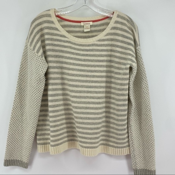 Sundance Sz Medium Beige Grey Stripe Lambswool Sweater - Picture 1 of 5
